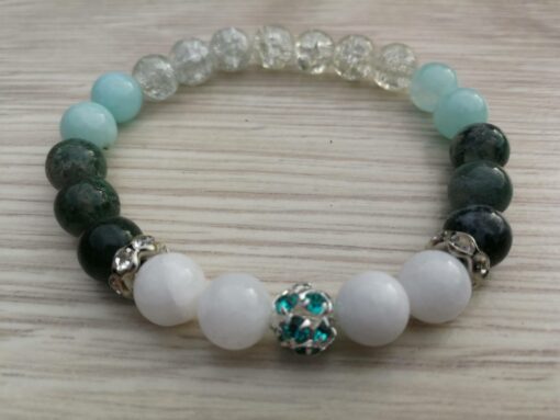 Minerální náramek 18 cm - chalcedon, jadeit, achát a sklo - Image 2