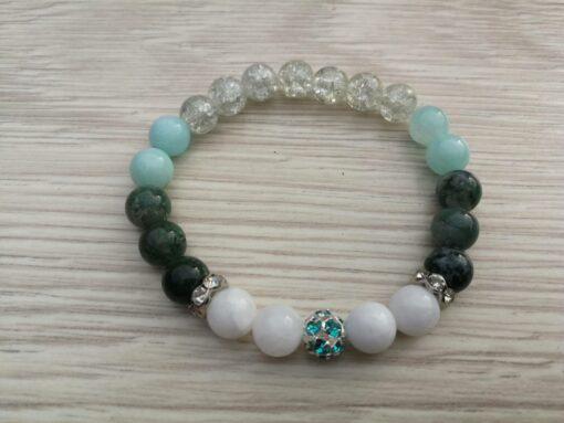Minerální náramek 18 cm - chalcedon, jadeit, achát a sklo