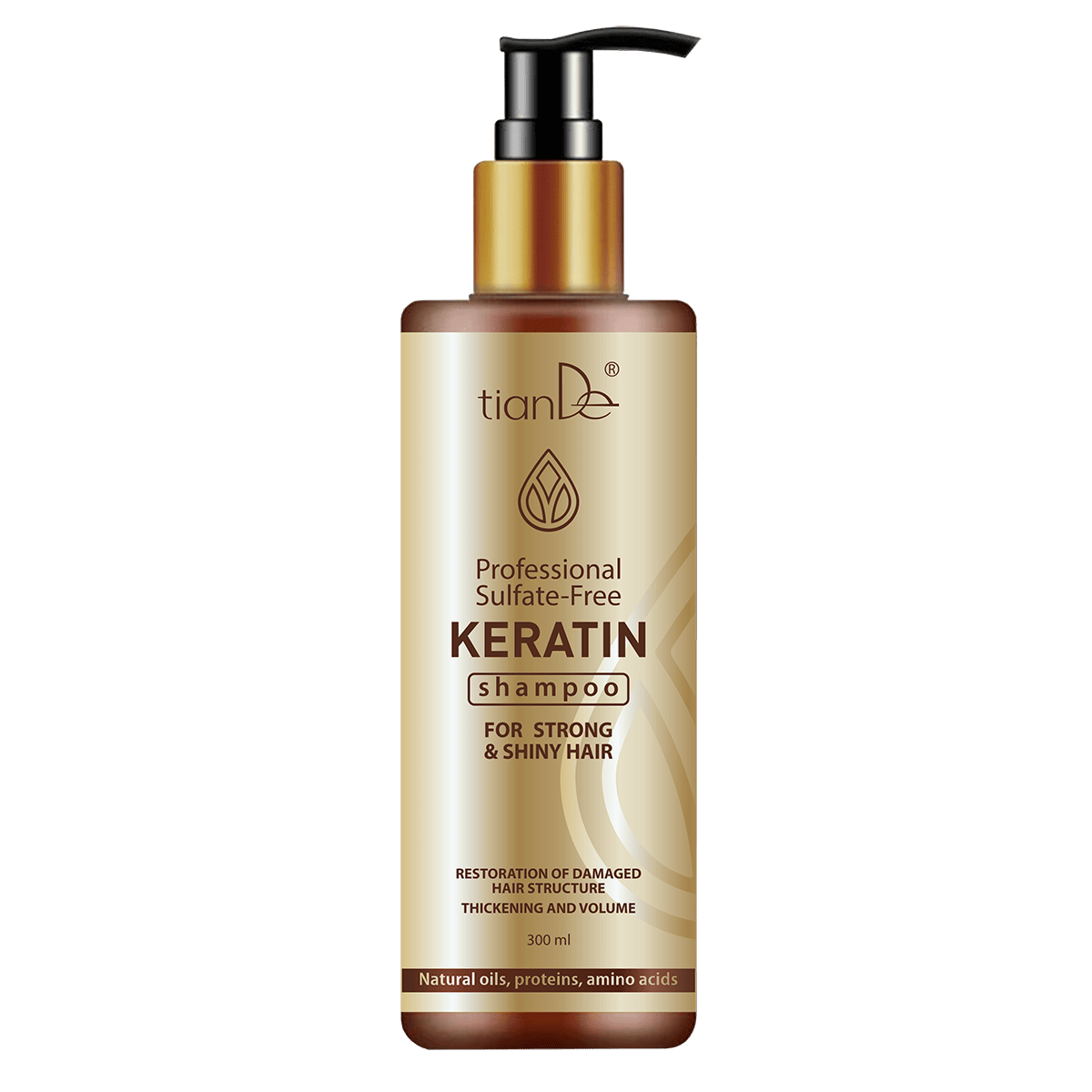 tianDe Profesionální keratinový šampon bez sulfátů pro silné a lesklé vlasy, 300 ml